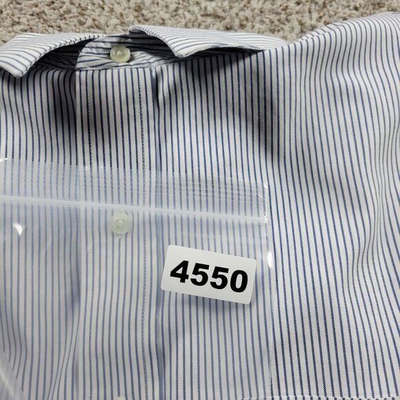 Brooks Brothers Dress Shirt Mens 17.5 4/5 Blue White Up Striped Long Sleeve - Picture 6 of 6